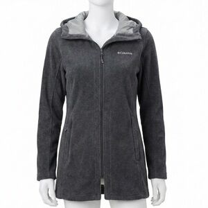 Columbia Long Fleece Jacket Hooded Coat Charcoal Gray Tunic Full Zip Medium